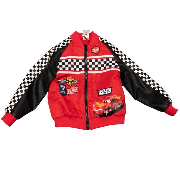 Pixar Other - Disney Pixar Cars Lightning McQueen Varsity Bomber Style Racing Jacket Kids Sz 4